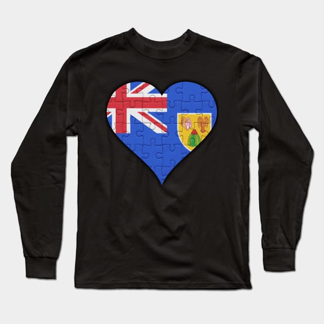 Turks And Caicos Jigsaw Puzzle Heart Design - Gift for Turks And Caicos With Turks And Caicos Roots Long Sleeve T-Shirt by Country Flags